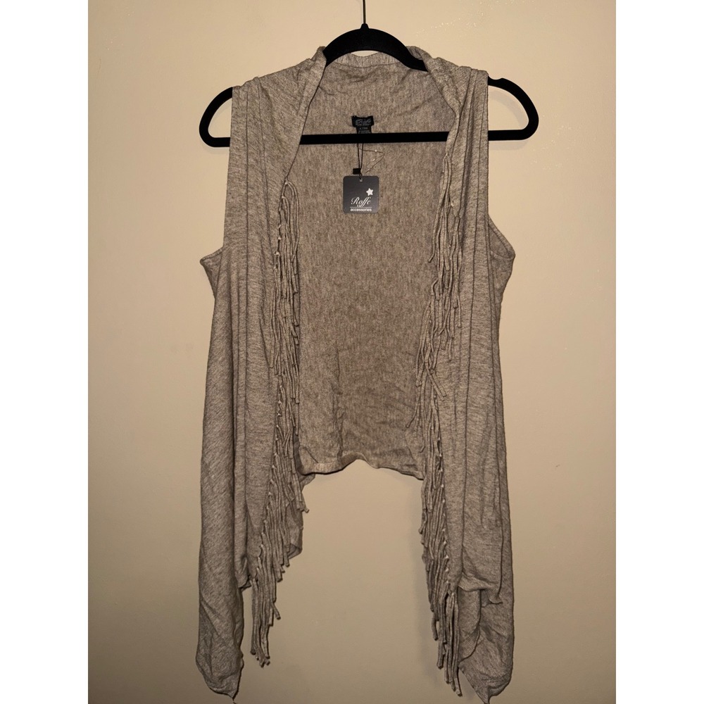Roffe Accessories Women Draped Fringe Open Front Vest Beige OS Western Boho